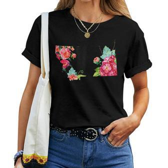 Montana Vintage Rose State Map Pride Patriotic Floral Women T-shirt | Mazezy