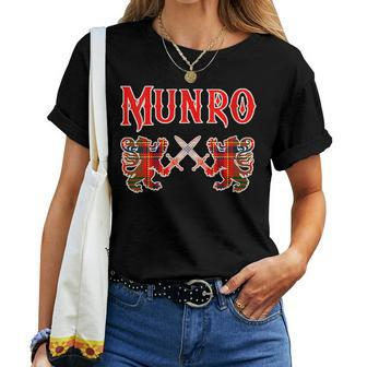 Munro Scottish Clan Lion Family Name Tartan Kilt For Lion Lovers Women T-shirt | Mazezy