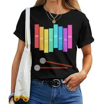 Music Xylophone Vintage Percussion Instrument Rainbow Colour Women T-shirt | Mazezy