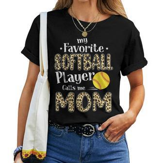 My Favorite Softball Player Calls Me Mom Leopard Women T-shirt Casual Daily Crewneck Short Sleeve Graphic Basic Unisex Tee