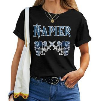 Napier Scottish Clan Lion Family Name Tartan Kilt Women T-shirt | Mazezy