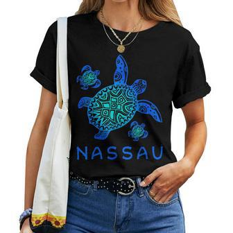 Nassau Bahamas Sea Turtle Sea Blue Tribal Turtle Women T-shirt | Mazezy