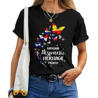 National Hispanic Heritage Month Butterfly Countries Flags Women T-shirt