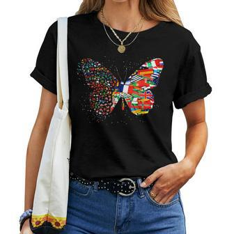 National Hispanic Heritage Month Flag Butterfly Wings Latino Women T-shirt - Seseable