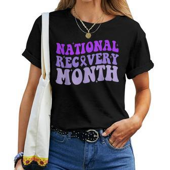National Recovery Month Groovy Purple Ribbon Recovery Women T-shirt | Mazezy DE