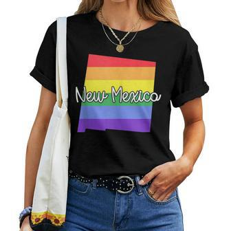 New Mexico Gay Pride Parade State Map Rainbow Flag Script Women T-shirt | Mazezy