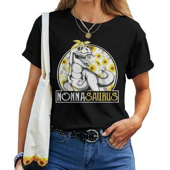 Nonna Saurus Sunflower Dinosaur Italian Grandma T Rex Women T-shirt | Mazezy