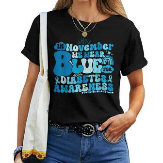 In November We Wear Blue Groovy Diabetic Diabetes Awareness Women T-shirt - Monsterry DE
