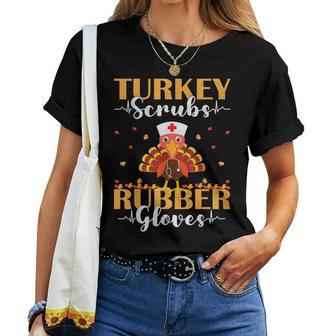 Nurse Turkey Thanksgiving Fall Scrubs Top For Nursing Women T-shirt | Mazezy