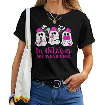 In October We Wear Pink Boos Nurse Breast Cancer Awareness Women T-shirt - Monsterry AU