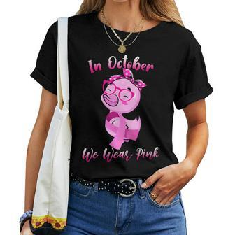 In October We Wear Pink Cute Duck Breast Cancer Awareness Women T-shirt | Mazezy