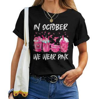 In October We Wear Pink Latte Coffee Halloween Breast Cancer Women T-shirt