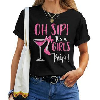 Oh Sip It Girls Trip Wine Party Travel High Heel Traveling Women T-shirt - Seseable