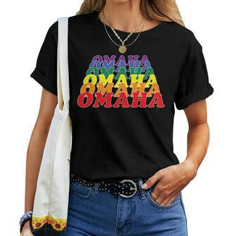 Omaha City Gay Pride Rainbow Word Women T-shirt Crewneck | Mazezy