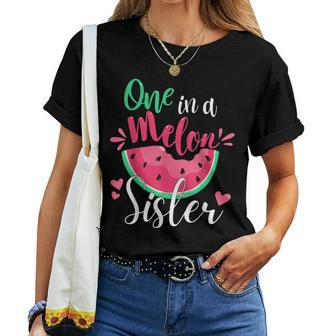 One In A Melon Sister Birthday Party Matching Family Group For Sister Women T-shirt Crewneck | Mazezy