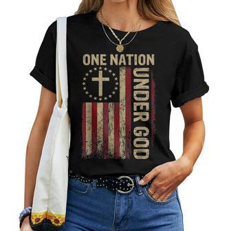 One Nation Under God Flag 4Th Of July Patriotic Christian Patriotic Women T-shirt | Mazezy