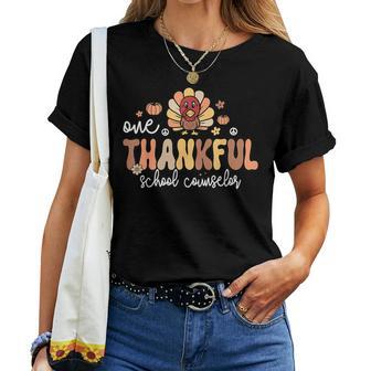 One Thankful School Counselor Groovy Thanksgiving Counselor Women T-shirt - Monsterry