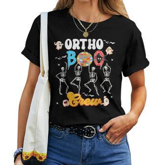 Ortho Orthopedic Halloween Boo Crew Skeleton Dancing Nurse Women T-shirt | Mazezy