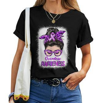 Overdose Awareness Messy Bun Purple Ribbon Women T-shirt - Monsterry AU