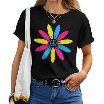 Pan Pansexual Pride Peace Sign Subtle Flower Groovy Lgbtq Women T-shirt | Mazezy
