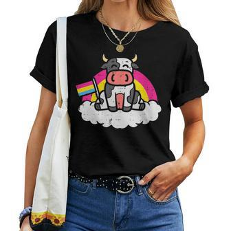 Pansexual Flag Cow Lgbt Pan Pride Stuff Farmer Animal Women T-shirt | Mazezy