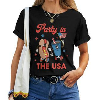 Party In The Usa Hot Dog Coffee Patriotic Happy 4Th Of July Women T-shirt | Mazezy
