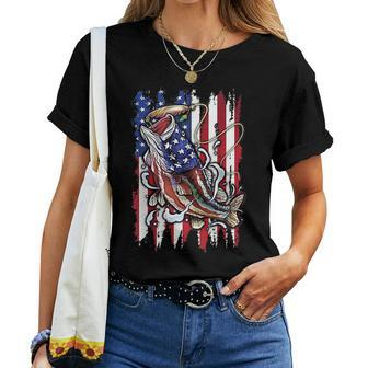 Patriotic Bass Fishing 4Th Of July Usa Flag Men Women Patriotic Women T-shirt | Mazezy