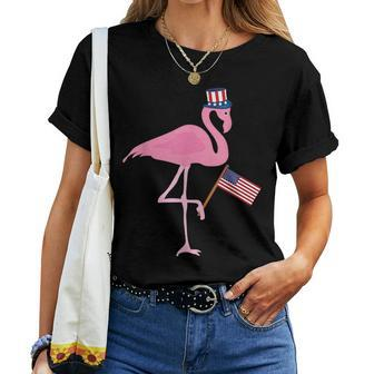 Patriotic Pink Flamingo American Flag Usa 4Th Of July Patriotic Women T-shirt | Mazezy