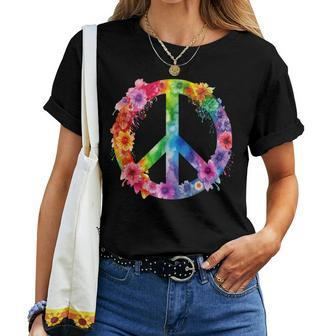 Peace Love Hippie Sign Love Flower World Peace Day Women T-shirt | Mazezy