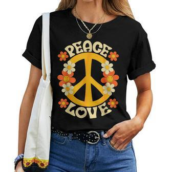 Peace Sign Love 60S 70S 80S Hippie Floral Halloween Girls Women T-shirt - Monsterry UK