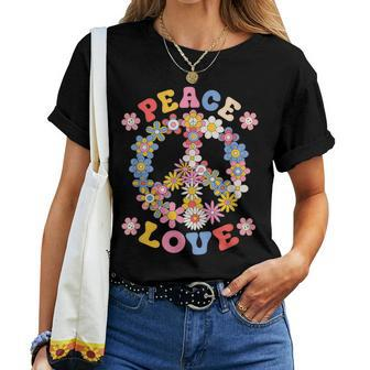 Peace Sign Love 60S 70S Hippie Costume Flowers Girls Women T-shirt - Seseable