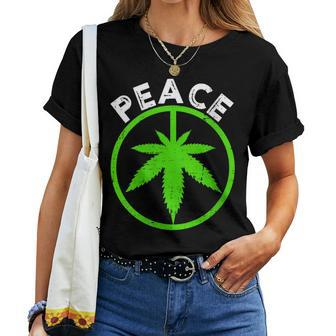 Peace Sign Weed Cannabis Marijuana Love Dad Mom Uncle Women T-shirt | Mazezy