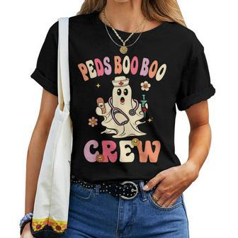 Peds Nurse Boo Crew Retro Halloween Pediatric Nurse Women T-shirt