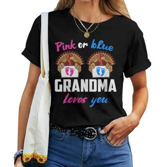 Pink Or Blue Grandma Loves You- Gender Reveal Thanksgiving Women T-shirt | Mazezy