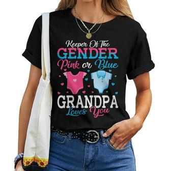 Pink Or Blue Grandpa Keeper Of The Gender Grandpa Loves You Women T-shirt Crewneck | Mazezy