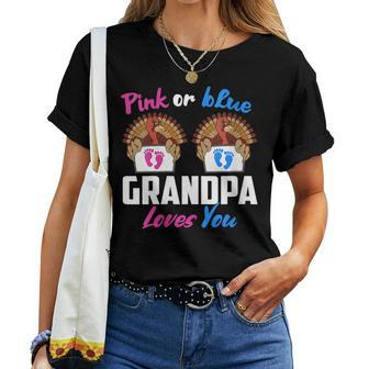 Pink Or Blue Grandpa Loves You- Gender Reveal Thanksgiving Women T-shirt | Mazezy
