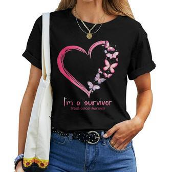 Pink Butterfly Heart I'm A Survivor Breast Cancer Awareness Women T-shirt