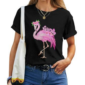 Pink Flamingo Auntie Bird Christmas Matching Family Flamingo Women T-shirt | Mazezy