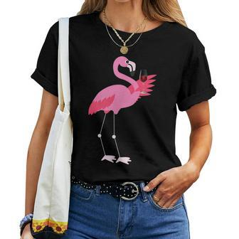 Pink Flamingo Red Wine Lover Drinking Party Women T-shirt | Mazezy