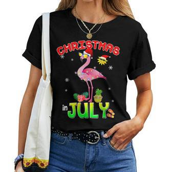 Pink Flamingo In Santa Hat Christmas In July Girl Flamingo Women T-shirt | Mazezy