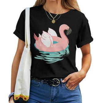 Pink Flamingo Or Swan Pool Float T Women T-shirt | Mazezy
