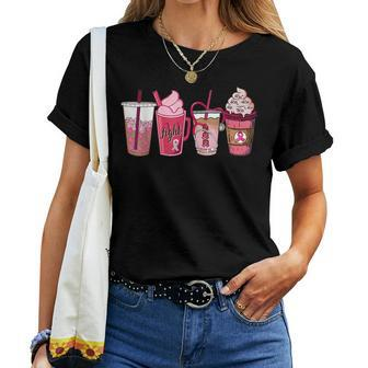 Pink Ribbon Breast Cancer Awareness Coffee Latte Fall Autumn For Coffee Lovers Women T-shirt | Mazezy