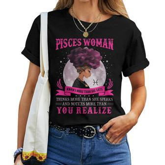 Pisces Woman Knows More Than She Says Birthday Black Women Women T-shirt - Thegiftio UK