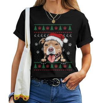 Pitbull Christmas Ugly Sweater Pit Bull Lover Women T-shirt - Seseable