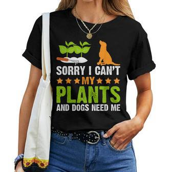 Plants And Dog Lover Gardener Funny Gardening And Dogs Lover Women T-shirt - Seseable