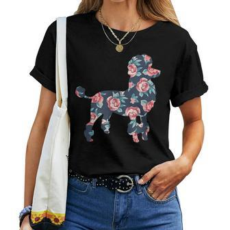 Poodle Rose Pattern Floral Poodle Dog Love Women T-shirt | Mazezy