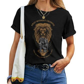 Prayer Warrior Jesus Christ God Lion Of Judah Graphic Women T-shirt | Mazezy