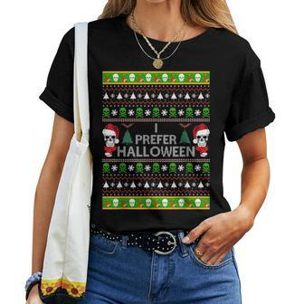 I Prefer Halloween Christmas Sweater Ugly X-Mas Women T-shirt | Mazezy DE