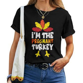 Im The Pregnant Turkey Thanksgiving Pregnancy Women Outfit Women T-shirt | Mazezy