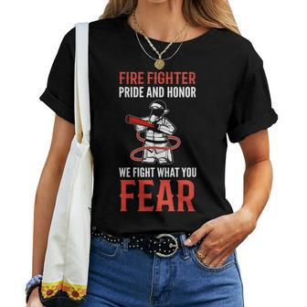 Pride And Honor Dedicated Firefighter Women T-shirt Crewneck | Mazezy